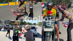 Satlantas Polres Halteng Bagikan Ratusan Bendera Merah Putih Kepada Masyarakat