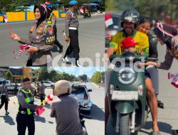 Satlantas Polres Halteng Bagikan Ratusan Bendera Merah Putih Kepada Masyarakat